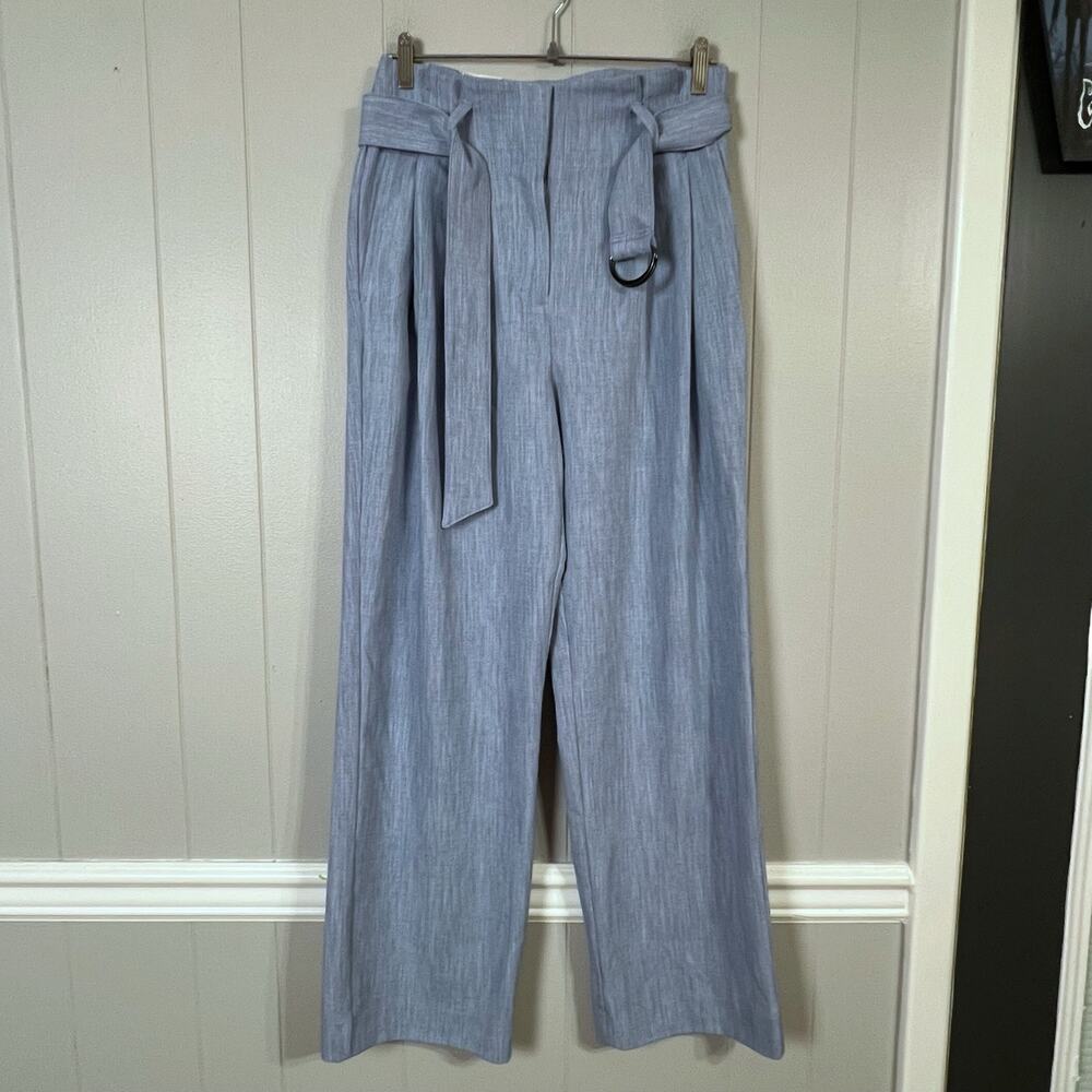 Nine West Wide Leg Pants Women 6 Blue High Rise Belted